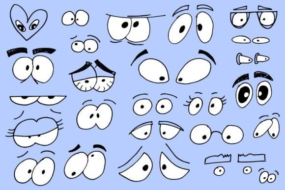 Cartoon Eyes Expression Doodle Set