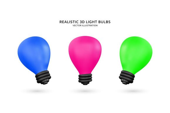 Realistic 3D Colorful Light Bulbs Set